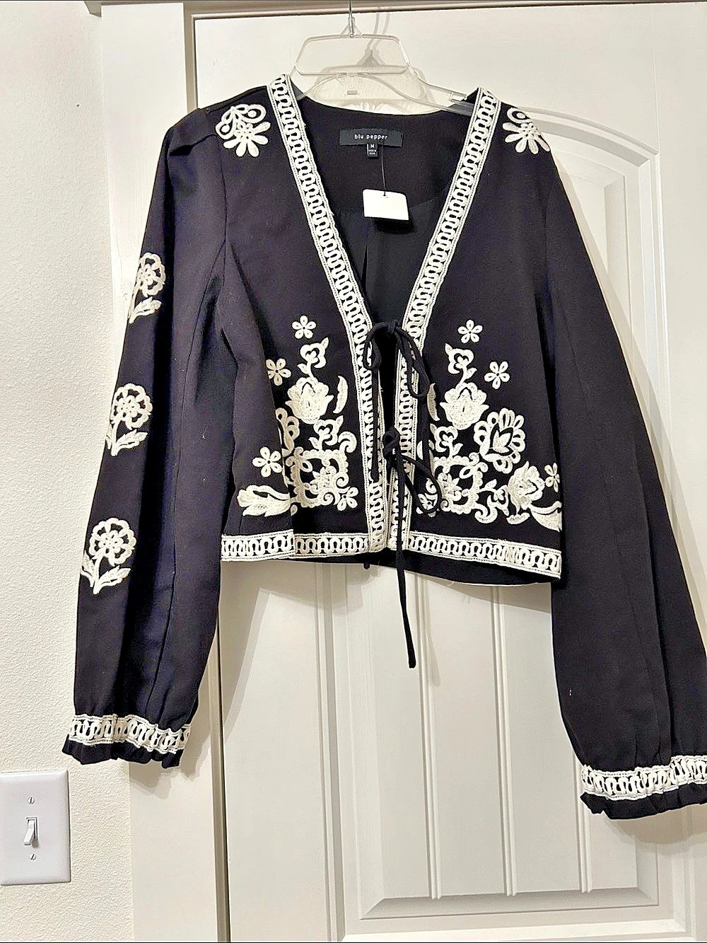 Blu Pepper Black & cream Embroidered Jacket
